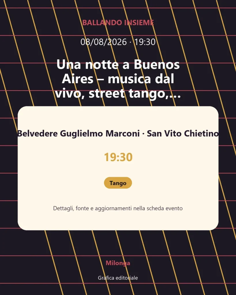 Locandina dell’evento Una notte a Buenos Aires – musica dal vivo, street tango, folk e food